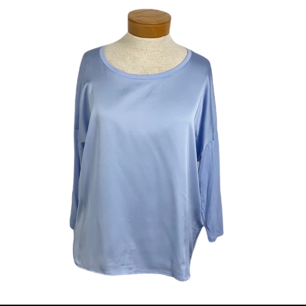 Chico's Light Blue Size 1/M -3/4 length sleeve top satin front top